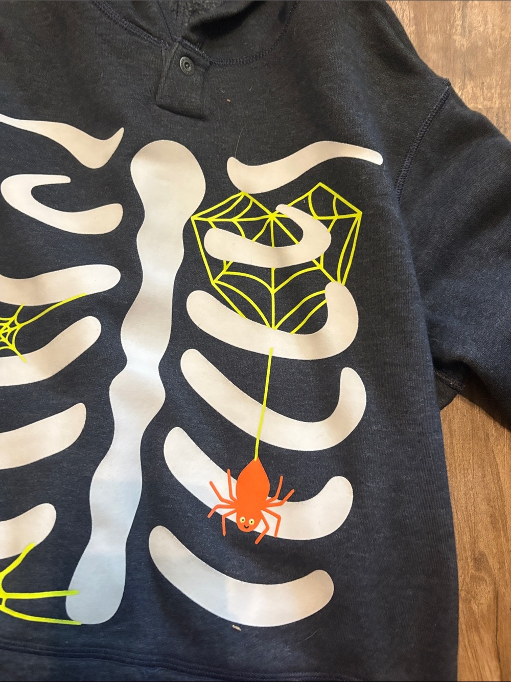 Cat & Jack Black Hoodie with White Skeleton and Neon Yellow Spiderweb Accents - Picture 3 of 3